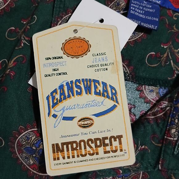 VTG NWT INTROSPECT Men's Large Long-Sleeved Bold Pattern Button-Up Green Shirt - Picture 7 of 13